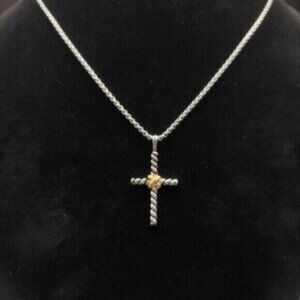 David Yurman Silver and Gold Cross Necklace